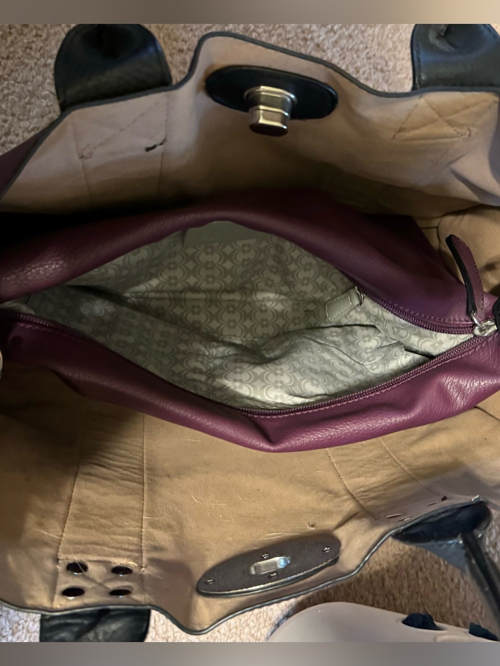 Charming Charlie Plum Tote with Black Handles and Gold Hardware - Picture 2 of 4